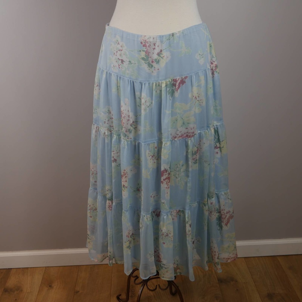Lauren Ralph Lauren Size 12 Womens Light Blue Floral Tea-Length Skirt EUC - Picture 5 of 12